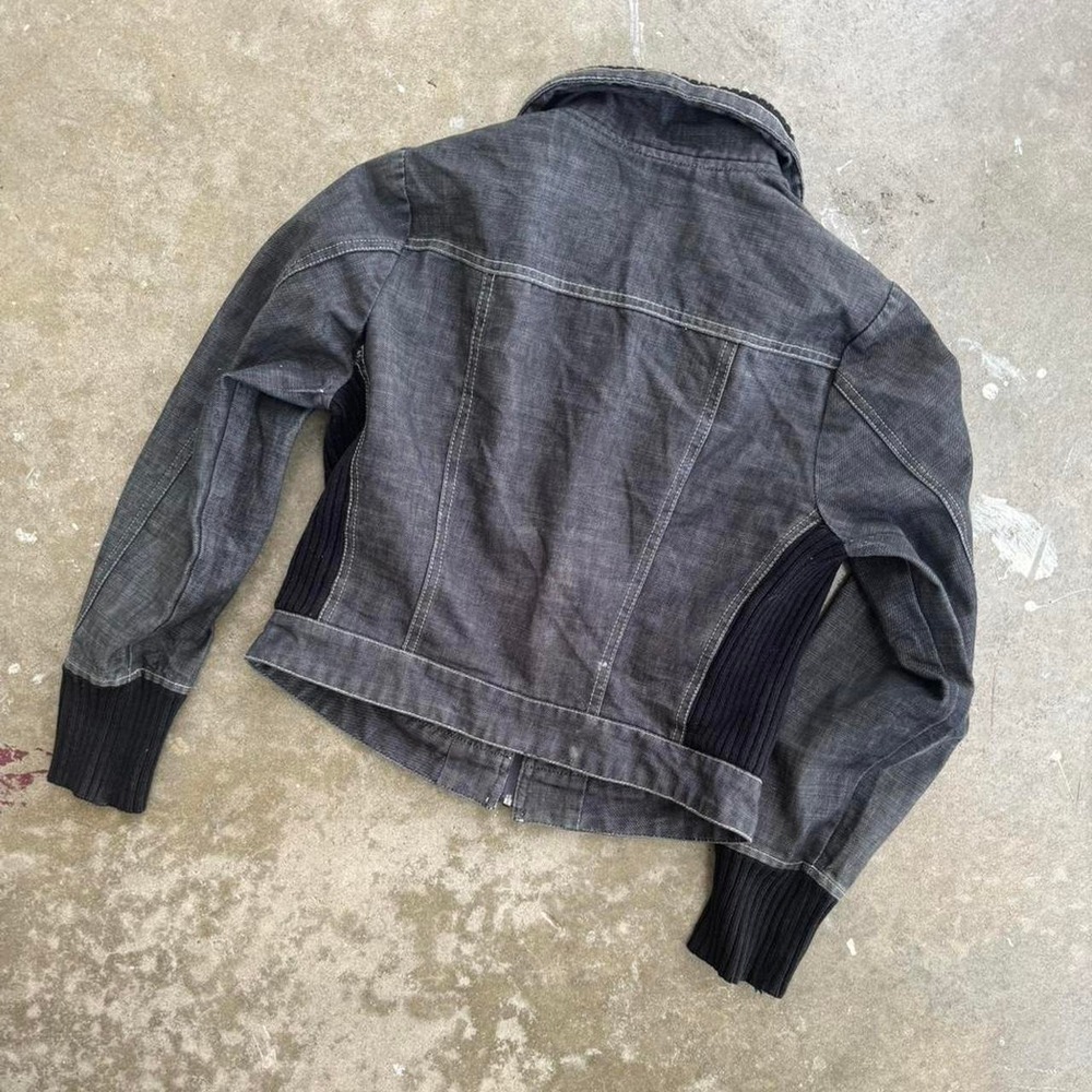 Black fitted denim jacket with ribbed collar and cuffs #denimjacket - Picture 4 of 4